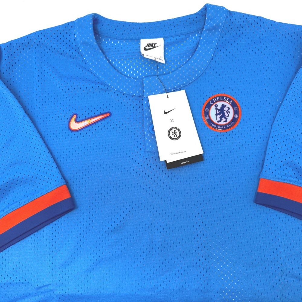 Nike Chelsea FC Baseball Jersey Mens Small Blue Orange FQ3416-435‎ NEW